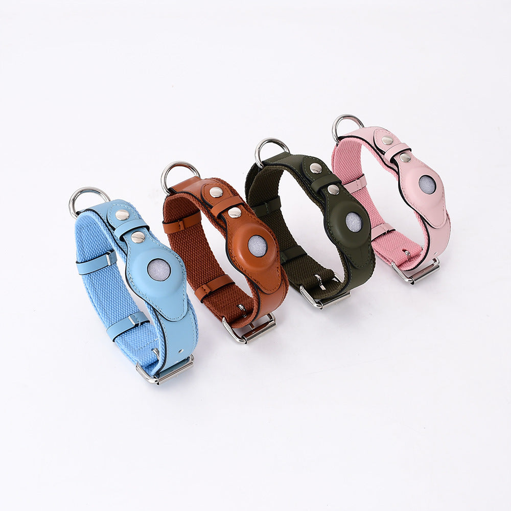 Leather Collar with Apple AirTag Holder - Curated Little Paws