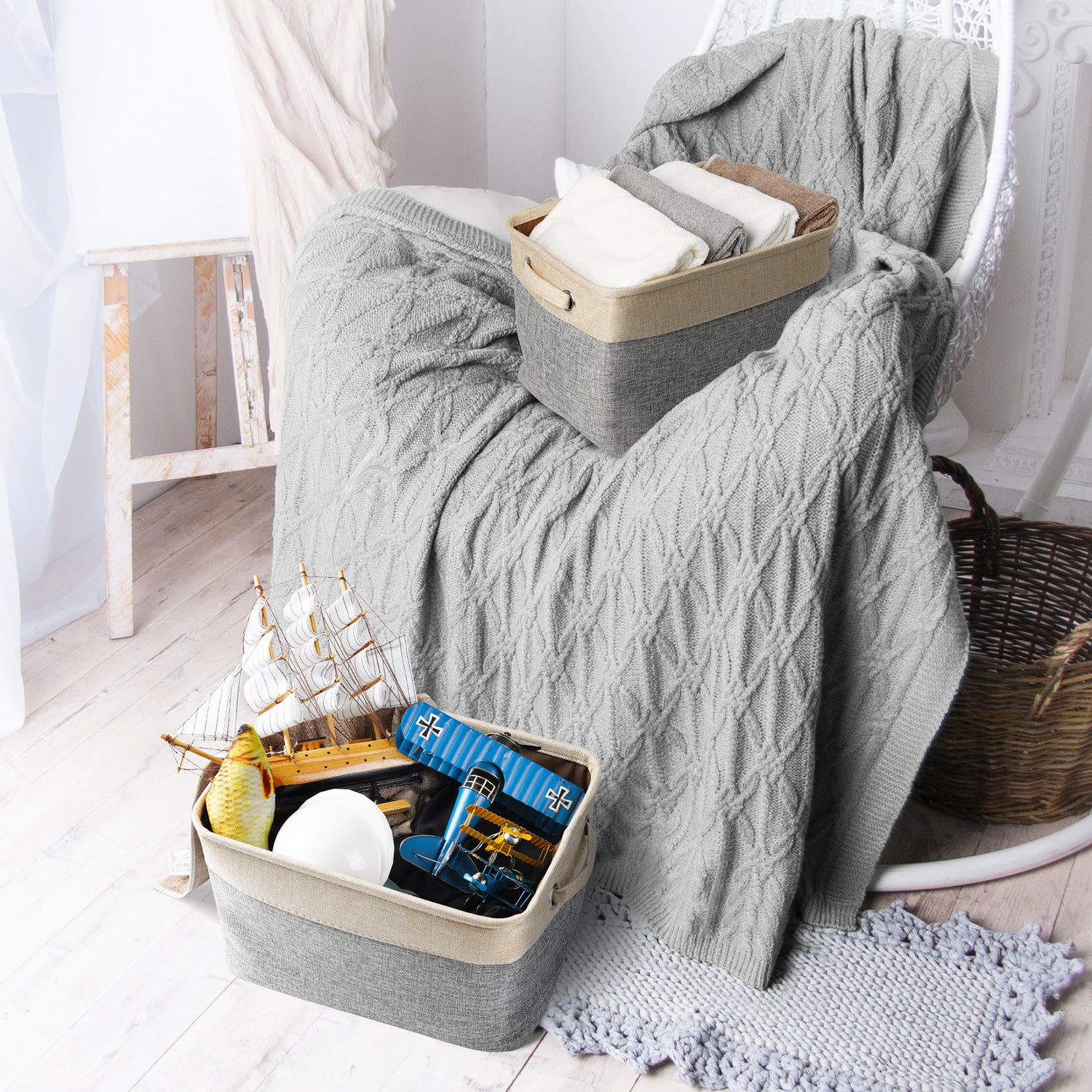 Linen Dog Toy Storage Basket - Curated Little Paws