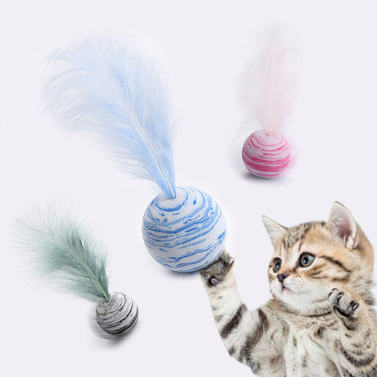 The Bounce & Pounce Ball – Feather Cat Toy for Chasing, Chewing & Fun - Curated Little Paws