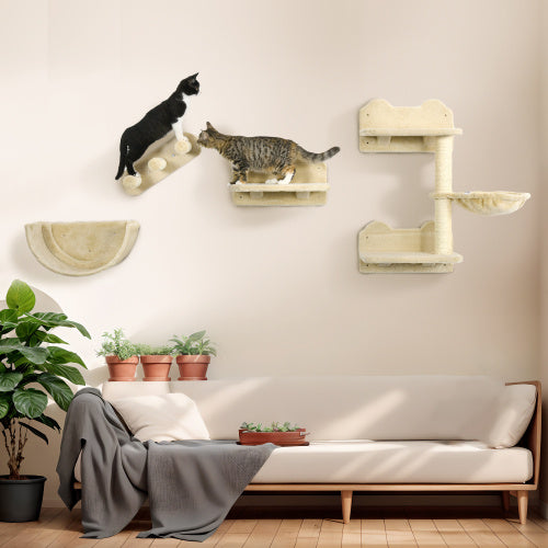 The Catwalk Set – Wall-Mounted Cat Shelves with Hammock, Perches & Scratching Post - Curated Little Paws