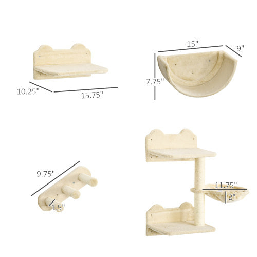 The Catwalk Set – Wall-Mounted Cat Shelves with Hammock, Perches & Scratching Post - Curated Little Paws