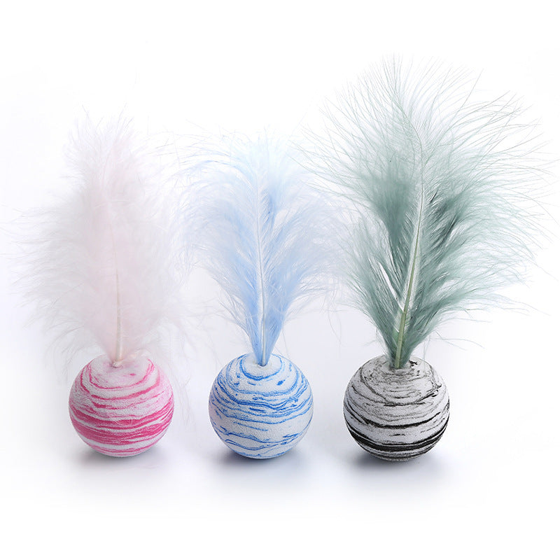 The Bounce & Pounce Ball – Feather Cat Toy for Chasing, Chewing & Fun - Curated Little Paws