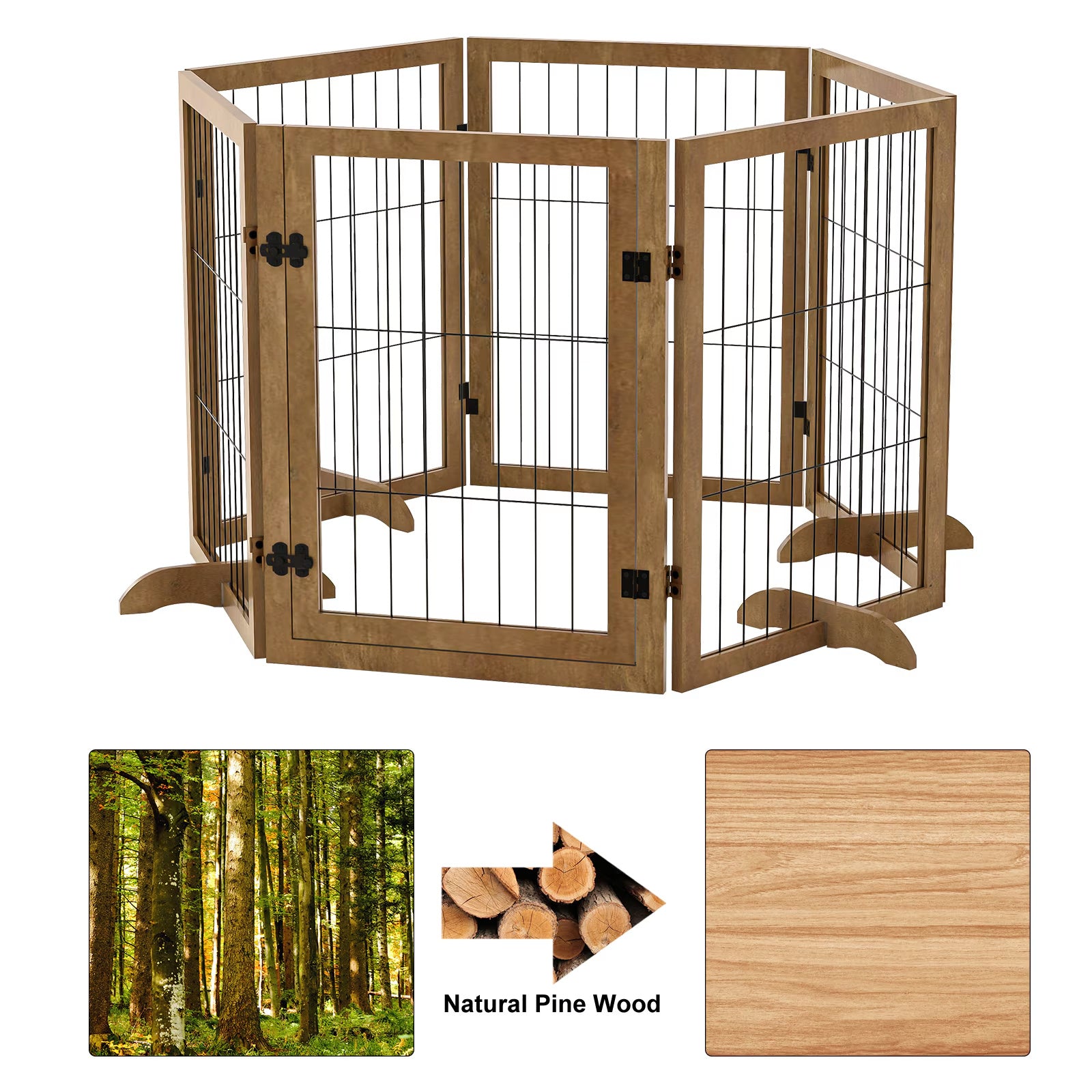 Extra Wide Wooden Dog Barrier with Walk-Through Door - Curated Little Paws