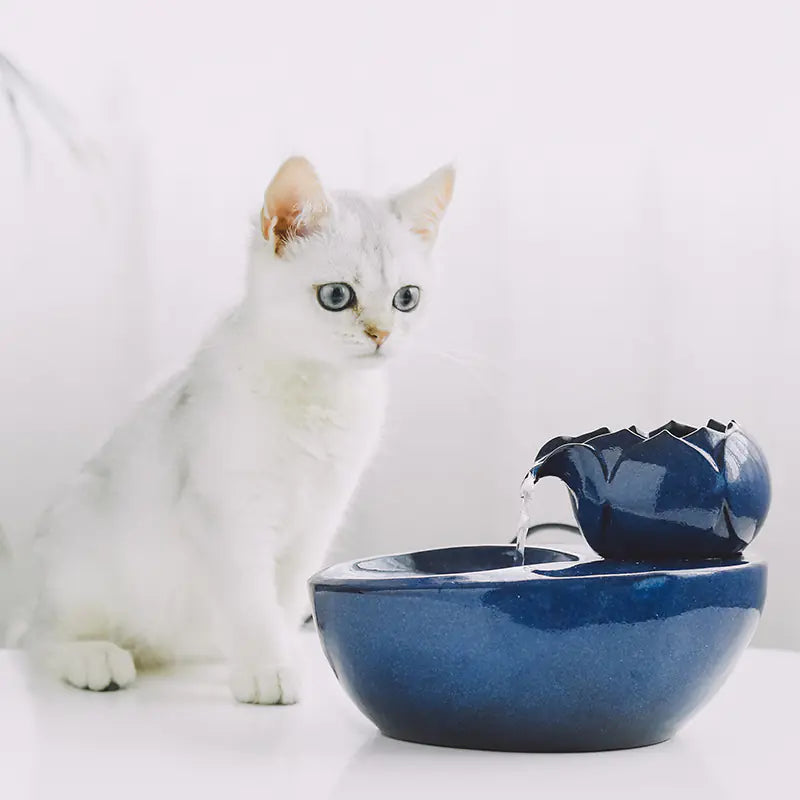Lotus Ceramic Pet Water Fountain – Elegant, Filtered Hydration - Curated Little Paws